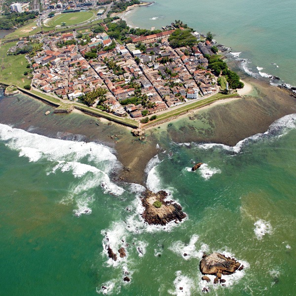 Aerial view of Galle Fort and the Indian Ocean